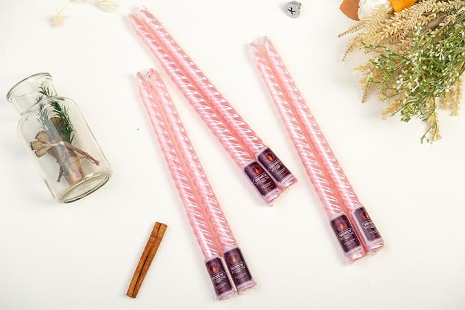 Spiral Wax Taper Candles Unscented Candlesticks Twisted Candles for Home, Wedding, Dinner Table | Pack of 6 Candle Sticks(Pink Candles)