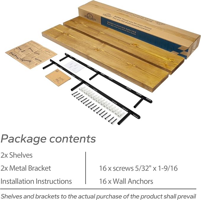 BGMG Floating Shelves 48 Inch Long, Wide Rustic Wooden Wall Shelves for Bathroom Living Room Bedroom Kitchen Farmhouse Set of 2-48x6.7x1.25 Inch - Gold Oak