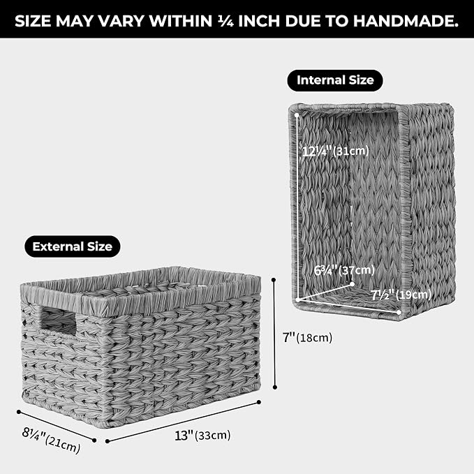 GRANNY SAYS Wicker Storage Baskets for Organizing, Basket Organizer, 2-Pack | Waterproof Wicker Baskets with Handles, Cabinet,Coffee Table,Gray Plastic Baskets for Shelves,Handwoven Bathroom Storage Bins