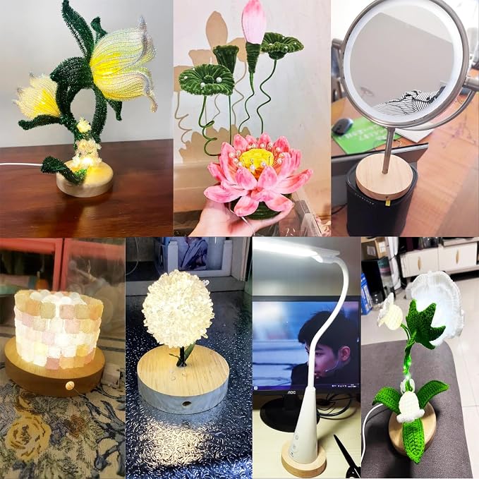 2 Pack Table Lamp Base Only 4.7'' Round Solid Wooden Stand Holder Foot for Desk Lighting Night LED Light Spotlight Wood Art Display Base DIY Craft Project