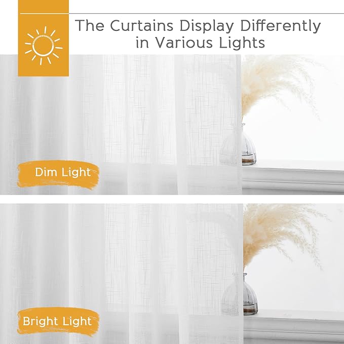 RYB HOME Extra Long Curtains 108 inches Long for Living Room | Breathable White Sheer, Rod Pocket, Privacy Protect, for Bedroom Dining Floor to Ceiling Window, W52 x L108, 2 Panels