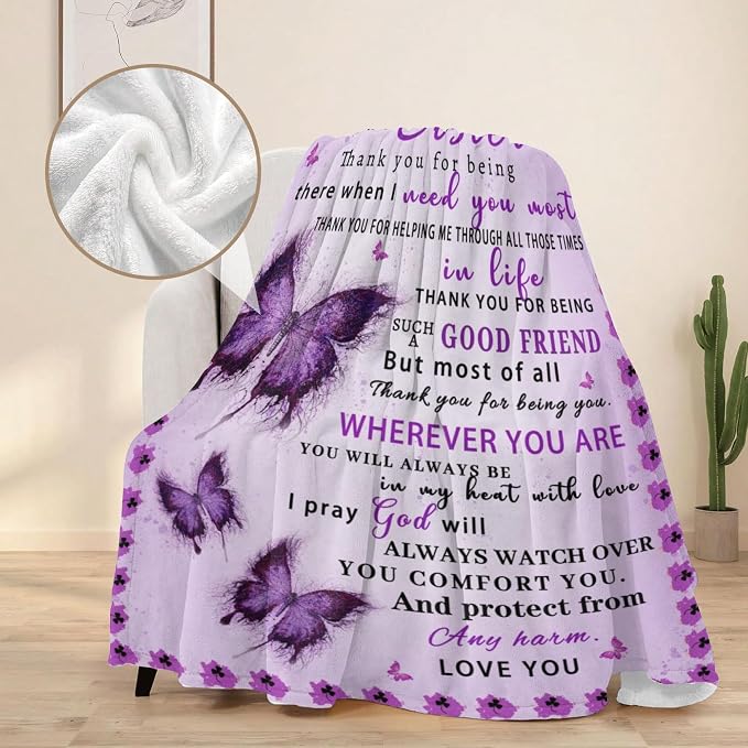 Sister Birthday Gifts Purple - Sister Blanket, Christmas Mothers Day Birthday Gifts for Sisters from Sisters Adult, Present for Sis, Soft Flannel Throw Blanket, Purple Butterfly, 60"x50"