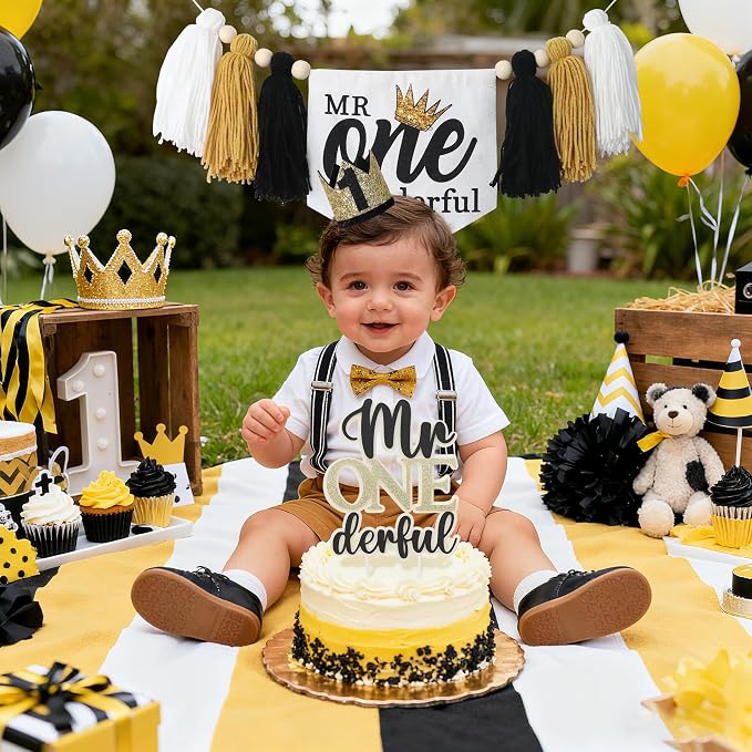Mr Onederful 1st Birthday High Chair Banner 1 Year Old Decorations Boy