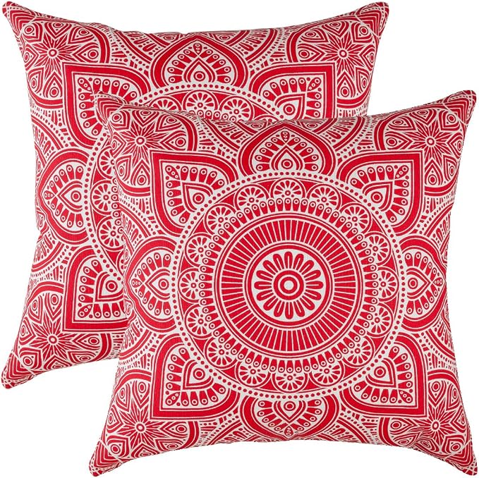TreeWool Mandala Accent Throw Pillow Covers 20x20 Set of 2 (Red) | Decorative Throw Pillowcases for Sofa & Couch; 100% Cotton Accent Covers Ideal for Spring & Summer Stylish Home Decor