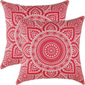TreeWool Mandala Accent Throw Pillow Covers 18x18 Set of 2 (Red) | Decorative Throw Pillowcases for Sofa & Couch; 100% Cotton Accent Covers Ideal for Spring & Summer Stylish Home Decor