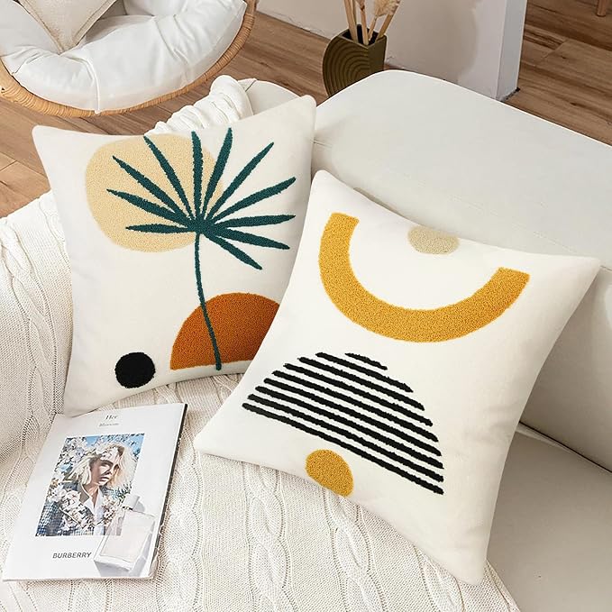Merrycolor Boho Geo Accent Throw Pillow Covers 18 X 18 Textured Mid Century Modern Throw Pillow Covers Abstract Bohemian Aesthetic Decorative Pillows for Couch Bed Sofa Living Room 1PC