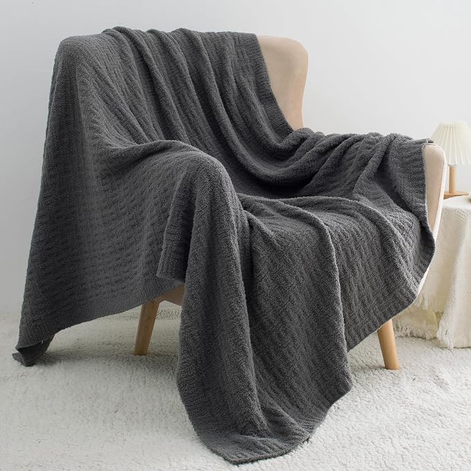 Grey Ultra Soft Knit Throw Blanket for Couch,60"X80" Microfiber Fluffy Cozy Warm Knitted Blankets with Checked Pattern for Sofa Bed