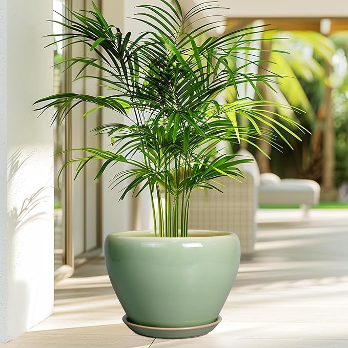 Ceramicfor Ceramic Planter Pot, 10 Inch Plant Pot, Reactive Green | Decorative Planter with Drainage Hole and Saucer, Large Round Flower Pot for Indoor Plants, Garden Decor