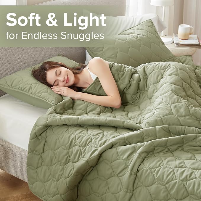 Comfort Spaces Kienna Bed Quilt Set King Size 3P, 104"x90" Olive Green Ogee | Soft Cozy Lightweight Summer Coverlet Cal King, Quilted Bedspreads Extra Layer, Modern Casual Bedroom Decor, OEKO-TEX