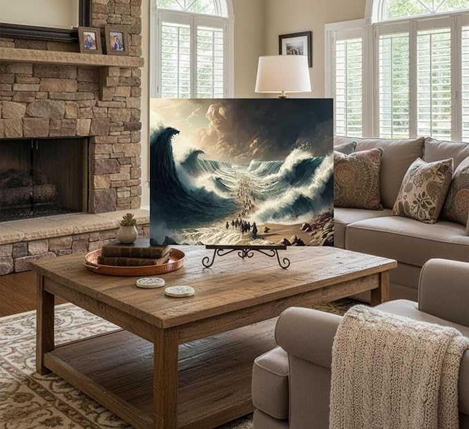 Modern Christian Canvas Wall Art for Living room Bathroom Office Bedroom | Bible Stories Moses Parting Egypt Crossing the Red Sea Picture Jesus Religion Wall Decor Poster Print