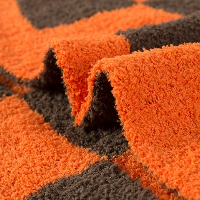 Carriediosa Checkered Throw Blanket 50x60, 400GSM Ultra Soft Microfiber | Orange, Fuzzy Fluffy Cozy Plush Knit Knitted Plaid Checker, Lightweight Cute Preppy Fall Blankets & Throws for Couch, Bed