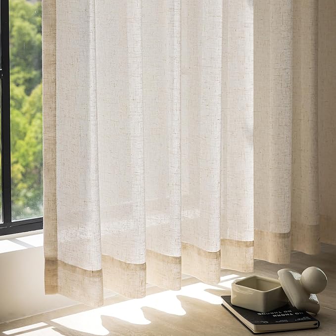 jinchan Linen Curtains Light Filtering Back Tab 50x90 Inch 4 Panels Beige | Semi Sheer Curtains 90 inch length for Bedroom Living Room, Modern Farmhouse Drapes with Rod Pocket, Natural Boho Curtains