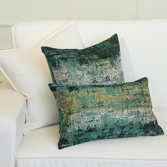 THE-TINOART Pack of 2 Modern Christmas Throw Pillow Covers 20x20, Green and Gold Jacquard Woven Pillow Covers, Luxury Holiday Decor for Couch Sofa Bed