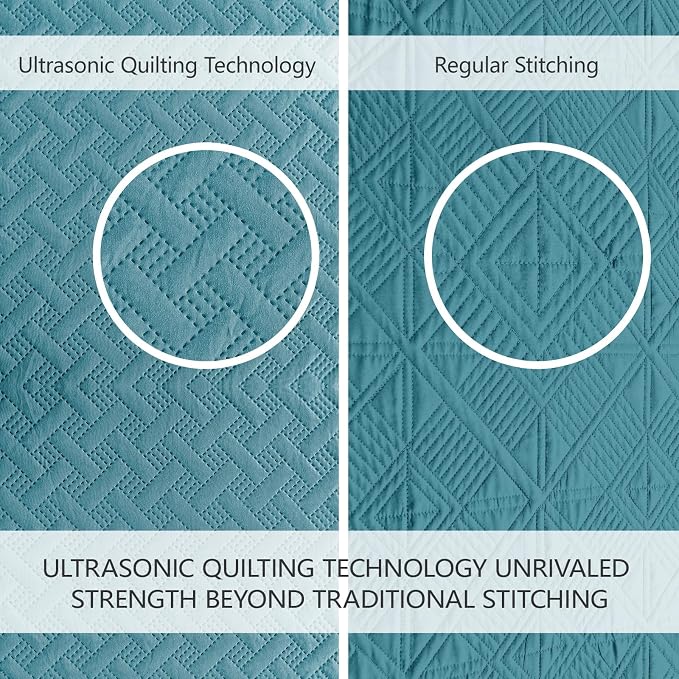 FLYMME Quilts Queen Size,Lightweight Teal Bedspreads,Basket Weave Pattern,Ultra Soft Microfiber Bed Coverlet 3 Pieces for All-Seasons (1 Quilt,2 Shams)