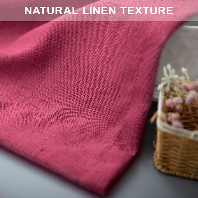 Pitalk Hot Pink Semi Sheer Curtains 96 Inch Long 2 Panel Set Rod Pocket Back Tab Linen Light Filtering Room Decor Magenta Curtain Drapes for Living Room 52x96 Celling to Floor Length Raspberry Fuchsia
