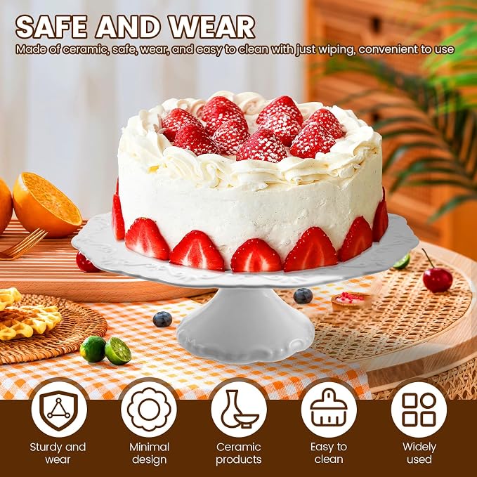 10 inch Ceramic Cake Stand, Decorative Cupcake Pedestal Stand, White Round Dessert Display Plates for Donuts Snacks and Cookies, Baby Shower, Birthday, Wedding Party Decor