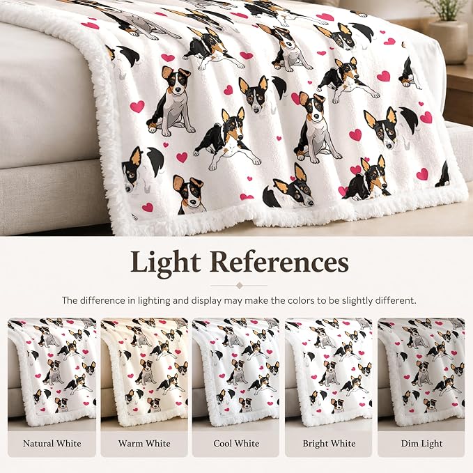BlessLiving Throw Blanket, White Black Dog Pink Animal, 60x80 in | sherpa fleece fabric, Rat Terrier Dense Pet Blankets Puppy print, for couch or sofa, pet lovers, easy machine care