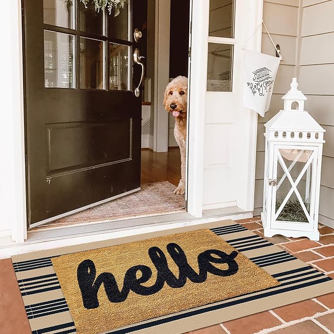 KILOCOCO Striped Rug 2.3'x3.6' Indoor Outdoor Rugs Front Door Mat, Brown | Cotton Washable Striped Front Porch Rug, Woven Layered Doormats, Welcome Mat for Entryway, Low Pile Kitchen Rugs