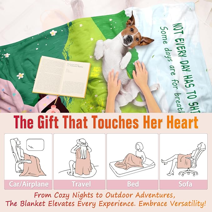 Inspirational Blanket Gifts, Soft Cozy Fleece Throw Green Blanket for Self-Care, Mental Health Gift for Women Men Friend, Relaxing Home Decor for Couch Bed