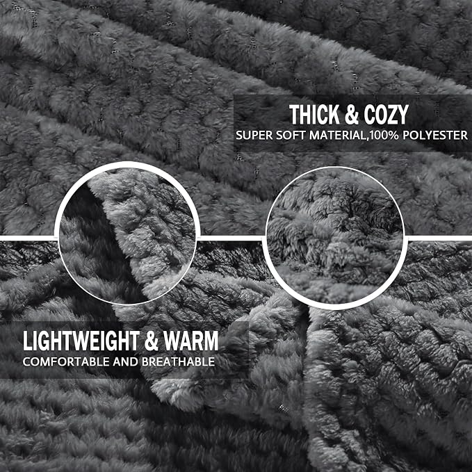 Exclusivo Mezcla Soft Waffle Fleece Bed Blanket Queen Size, Gray | Lightweight Plush Blanket for Bed, Bedroom, Cozy Flannel with Waffle Texture, Stylish Home Decor, All Season, 90x90 Inches