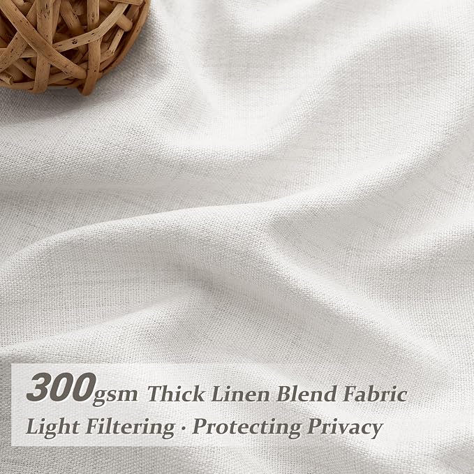 Beige White 70 Inch Extra Wide Pinch Pleat Light Filtering Sliding Glass Door Curtains 120 Inches Long, Memory Trained Thick Linen Privacy Semi Sheer Luxury Windows Drapes 2 Panels Set 10 FT Length