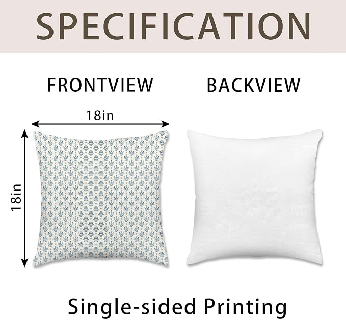 Hexagram Floral Pillow Covers 18x18, Vintage Blue Throw Pillow Covers | Aqua Blue, Set of 2, Farmhouse Neutral Decorative for Couch Pillows, Home Decor, Living Room, Bedroom, No Insert