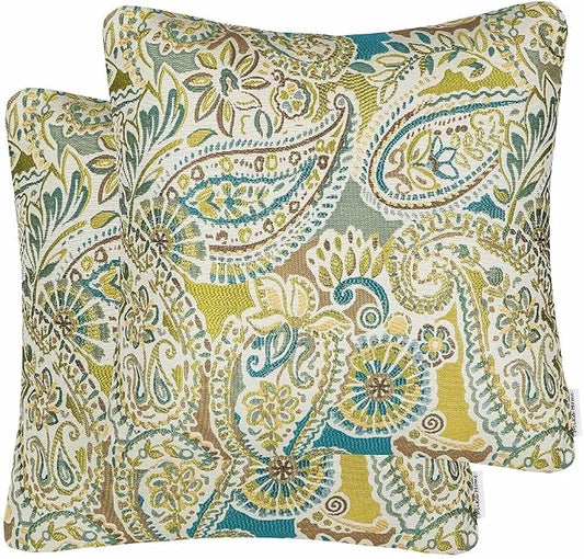 Mika Home Pack of 2 Throw Pillow Covers Decorative Pillow Shells for Sofa Couch, Paisley Pattern, 22x22 Inches,Green Brown Cream Multicolor