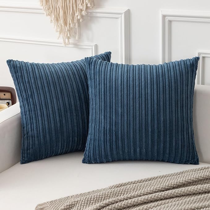 Kevin Textile Striped Corduroy 20”x20” Pillow Covers 2 Pack, Dusty Blue