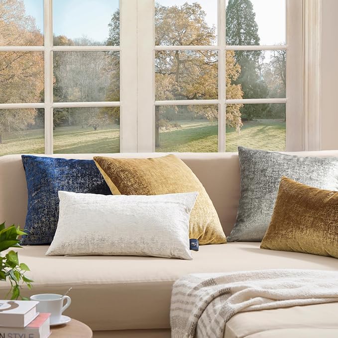 Phantoscope Pack of 2 Sparkling Velvet Decorative, Silver and White Decorative Velvet Pillow Cover, Solid Square Cushion Cover Pillowcase for Couch Bed and Chair, White, 12 x 20 inches, 30 x 50 cm