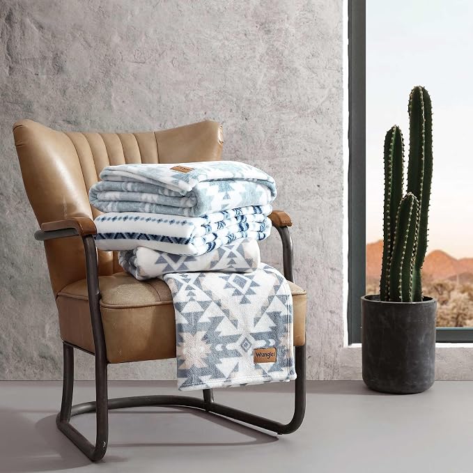 Wrangler - Blanket, Super Soft Sherpa Bedding, Yellowstone Inspired Throw Blanket for Couch or Bed (Diamond Trail Blue, 50" x 60")