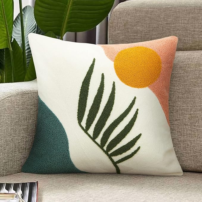 Merrycolor Boho Pillow Covers 18 X 18 Textured Mid Century Modern Throw Pillows Covers Abstract Leaf Floral Pillow Cover Boho Decorative Pillows for Couch Bed Sofa