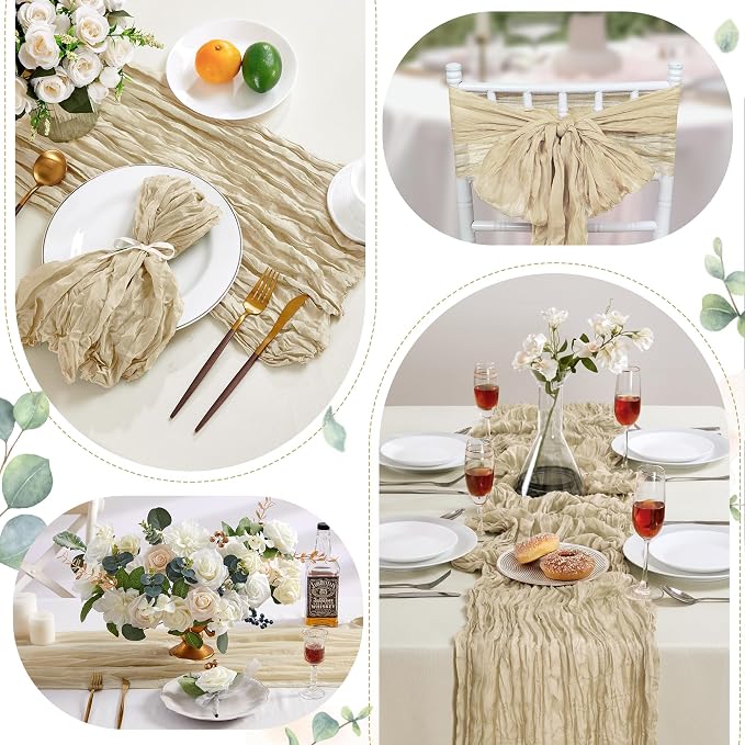 AGIRL Beige Cheesecloth Table Runner 35×120 Inch Fall Boho Gauze Home Decor | Rustic cheese cloths Sheer Gauze for Wedding Bridal Baby Shower Birthday Party Table Decor Halloween Thanksgiving Christmas