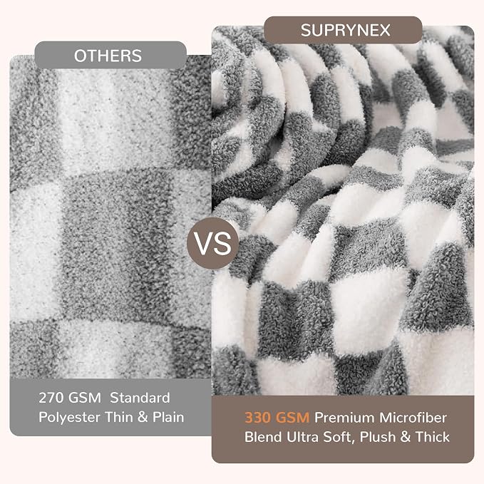 Gray Checkered Throw Blanket, Soft Plush Microfiber Fleece Blanket for Couch Sofa Travel, Cozy Decorative Home Blanket, All Season, 50x70 Inches