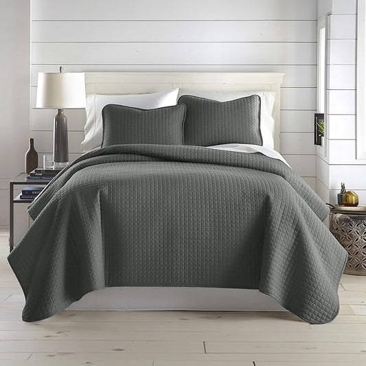 Southshore Fine Living, Inc. Oversized Quilt King Size Set, Grey Bed Spread King Size with 2 Matching Pillow Shams, Microfiber Quilted Bed Coverlet, Bedspread Set, Slate Grey Quilt