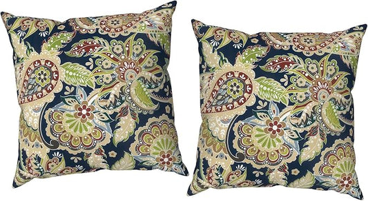 Outdoor Throw Pillow Covers 18x18 Inch, Decorative Pillow Covers for Patio Furniture, Paisley Sapphire Blue Modern Cushion Cases for Garden Couch Home Sofa, Pack of 2