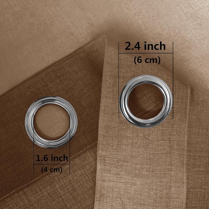 DWCN Ombre Sheer Curtains - Faux Linen Semi Voile Gradient Light-Filtering Bedroom and Living Room Curtains, Set of 2 Grommet Top Window Drape Panels, 52 x 72 Inch Length, Warm Brown