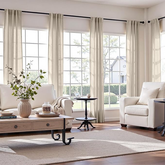 jinchan Linen Curtains Light Filtering Back Tab 38x84 Inch 2 Panels | Semi Sheer Curtains 84 inch length for Bedroom Living Room, Modern Farmhouse Drapes with Rod Pocket, Natural Boho Curtains