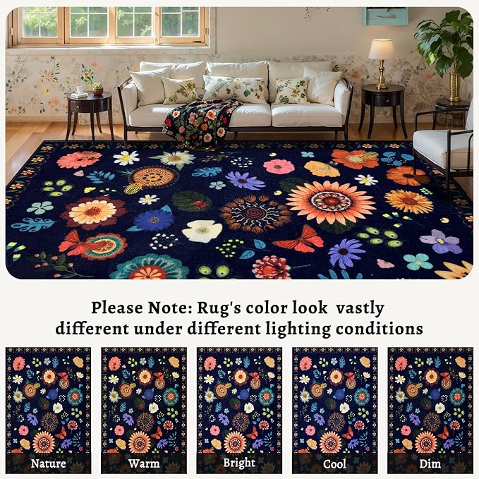 Ciicool 2x6 Runner Rug Non Slip，Floral Washable Kitchen Rugs for Hallways | Entryway Rug for Laundry Bedroom Bathroom Bedside,Boho Soft Low Pile Carpet Indoor Floor Mat Decor