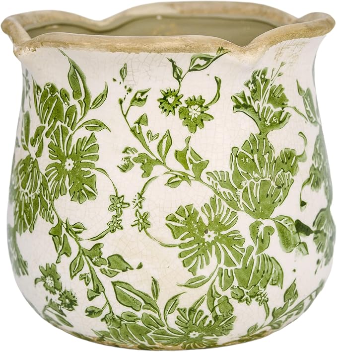 Dosayes Rustic Ceramic Pot for Plant, 6 Inch Vintage Flower Pot (Green)