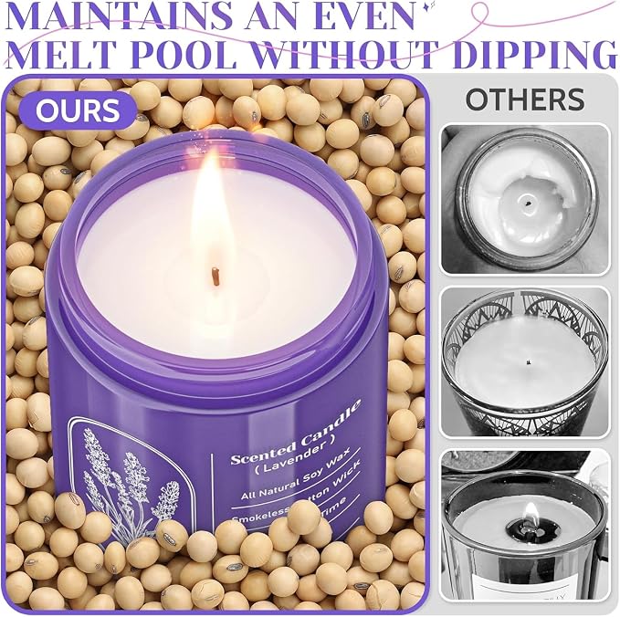WarmEmbrace Lavender Scented Soy Candle for Women & Men, 7.6 Oz, 4 Packs | Highly Scented With Essential Oil & 40+ Hour Burn Time，Cotton Wick & Reusable Glass Jar For Home Or Gifting