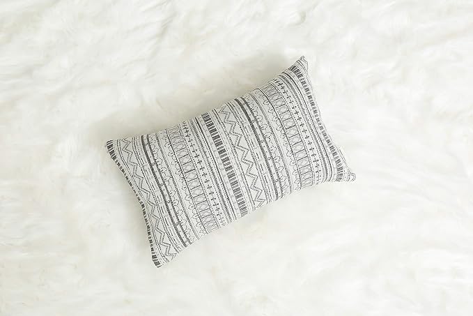 Mika Home Pack of 2 Rectangle Pillow Cases,Striped,12x20 Inches, Gray Cream | Decorative Throw Pillow Covers, Home Decoration, Bohemian Striped Geometric Pattern