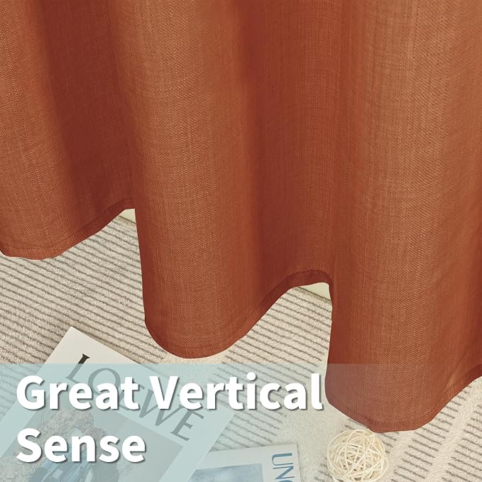 Terracotta Linen Curtains for Living Room 102 Inch Length 2 Panels | Rust Fall Decor, Light Filtering, Farmhouse, Semi Sheer, Privacy Protected, Boho Bedroom Drapes, Grommet, 52 x 102 Inch