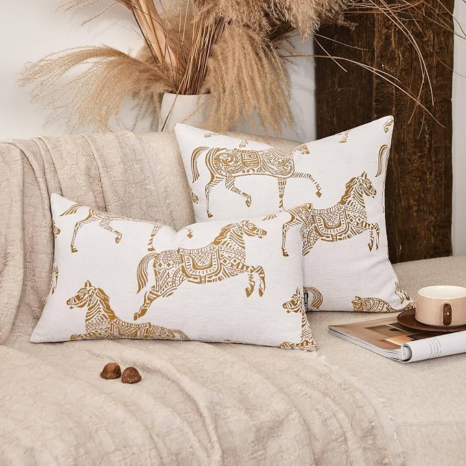 Luxury Equestrian Throw Pillow Cover 18x18, Double Sided Orange Horse Jacquard Embroidery Decorative Cushion Cover for Sofa Bed Living Room, Bedroom