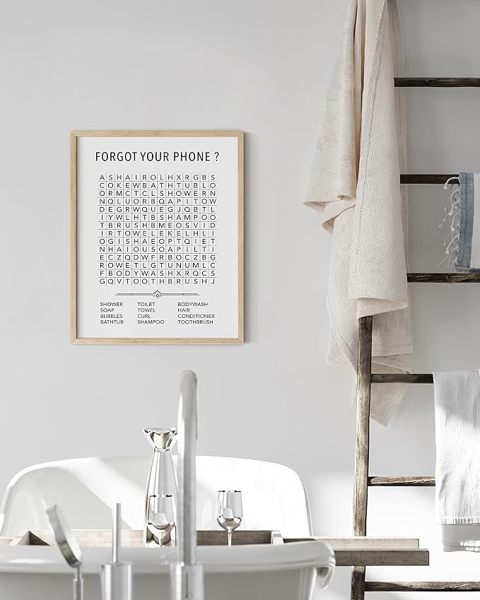 HAUS AND HUES Funny Bathroom Wall Art – Word Search Poster, Unframed Funny Kids Bathroom Print, Guest Bath and Powder Room Decor (16x20, Unframed)