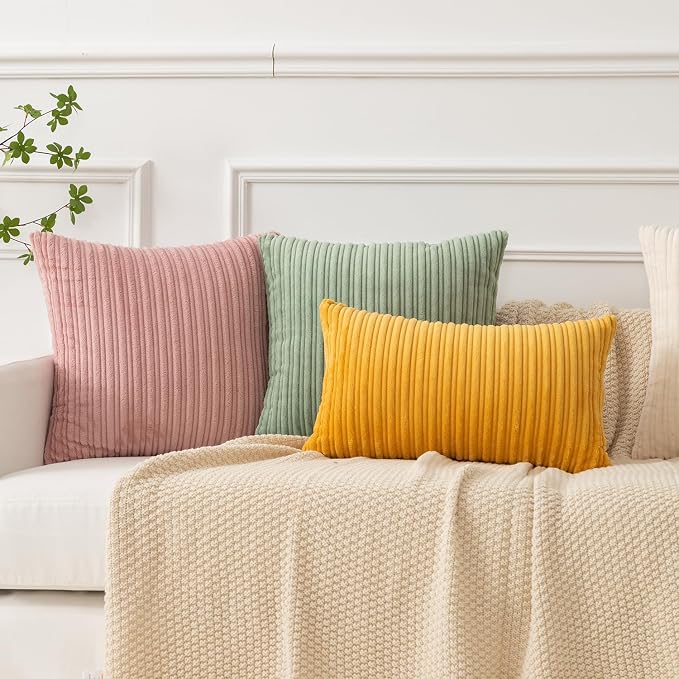 Kevin Textile Striped Corduroy 22”x22” Pillow Covers 2 Pack, Sage Green