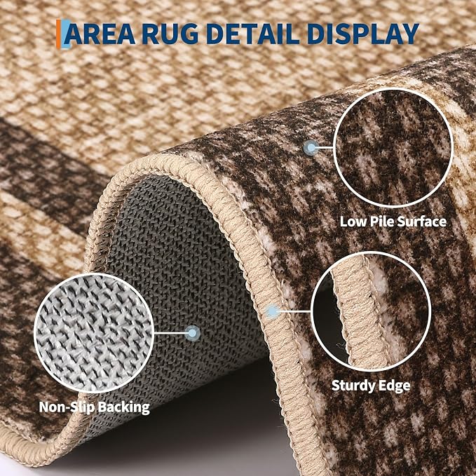 COZYLOOM 2x6 Bathroom Rug Runner Machine Washable Area Rugs for Entryway, Non Slip Stain Resistant Bordered Rug Non Shedding Low Pile Carpet Foldable Thin Soft Mats for Bedroom, Hallway, Brown