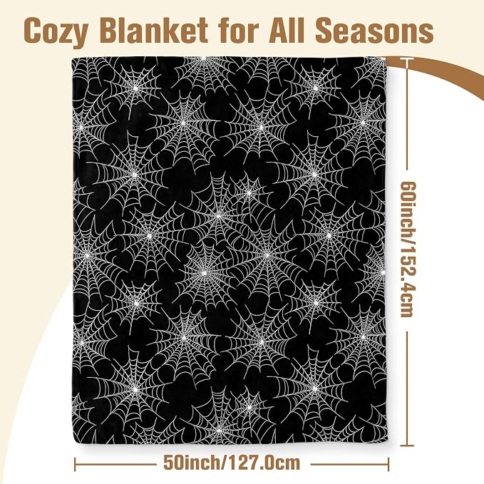 Aimego Halloween Spider Web Blanket Gothic Spider Webs Gifts for Men Boys Spiders Web Throw Blanket Black and White Goth Halloween Decor for Living Room Sofa Bed(50X60 Inch)