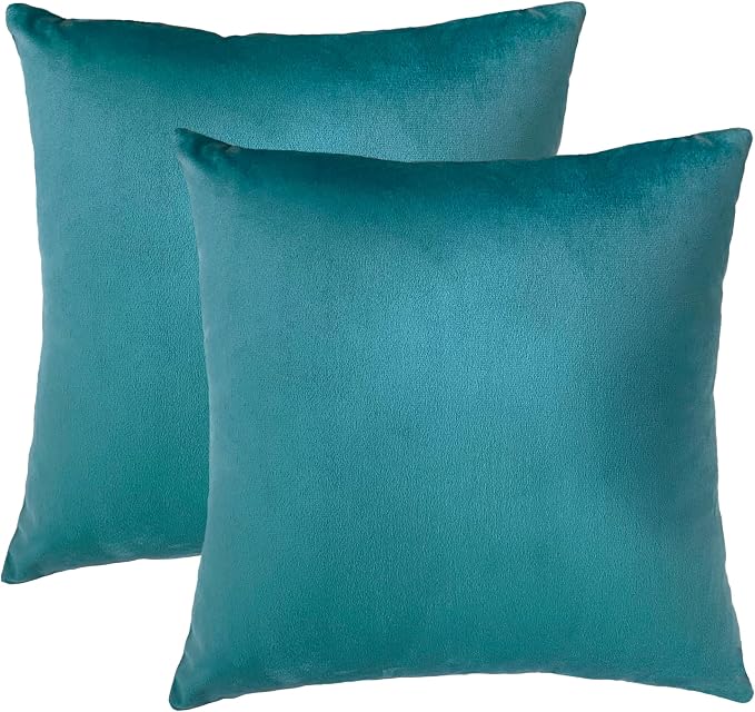RELY+ Pack of 2 Throw Pillow Covers 20x20 Inch Velvet Soft Cozy Solid Decoration Gifts Pillow Covers Luxury Cushion Case for Sofa Couch Bedroom Living Room (Teal, 20 x 20)