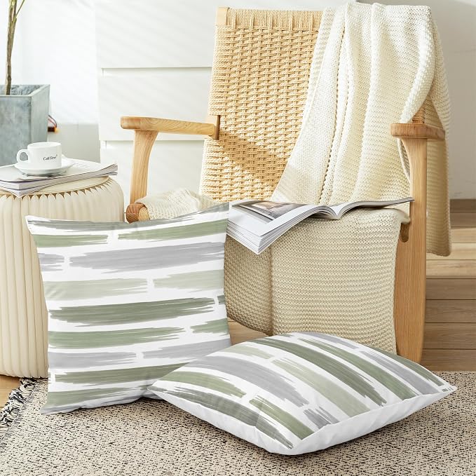 CaliTime Throw Pillow Cases Pack of 2 Cozy Fleece Abstract Geometric Texture Decorative Cushion Covers for Couch Bed Sofa Farmhouse Decoration 18 X 18 Inches Sage Green