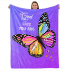 TURMTF Purple Butterfly Throw Blanket, Inspirational Christian Gifts for Women Wife Friend Daughter, Plush Fleece for All Seasons Couch Bed Home Decor